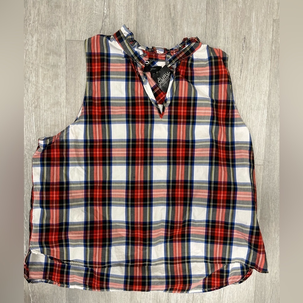 J Crew size 20 Sleeveless Red Plaid Tie-Neck Top